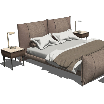 现代布艺双人床su模型