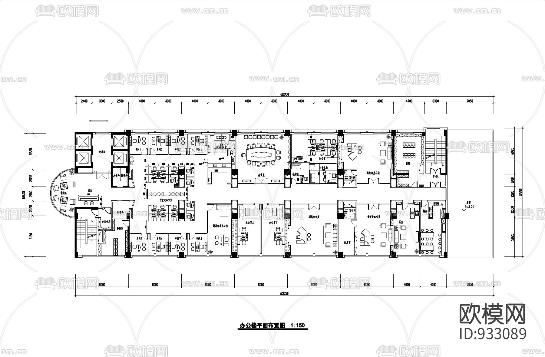 某现代办公楼平面施工图+方案图下载