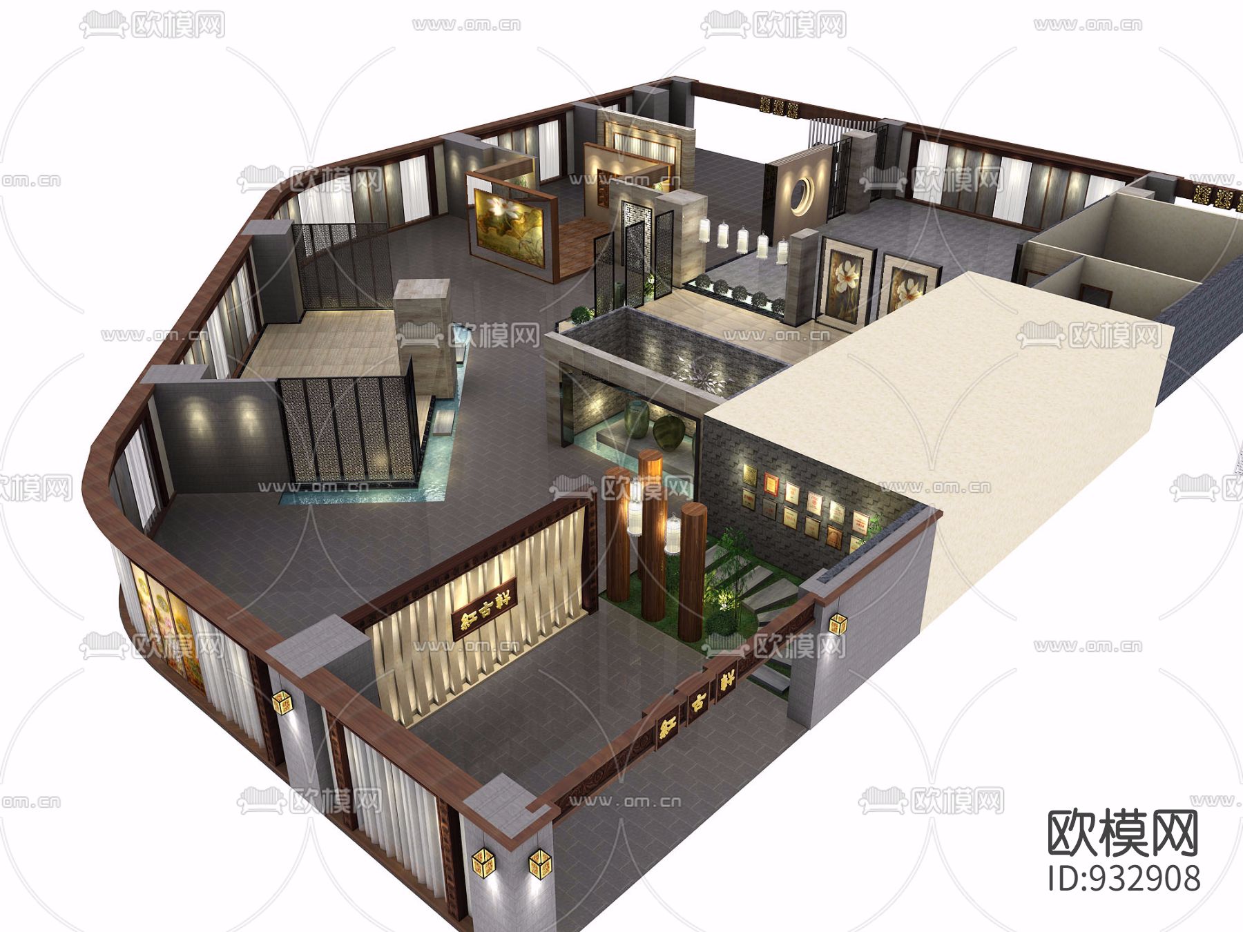 红古轩红木家具展厅佛山专卖店装修CAD施工图