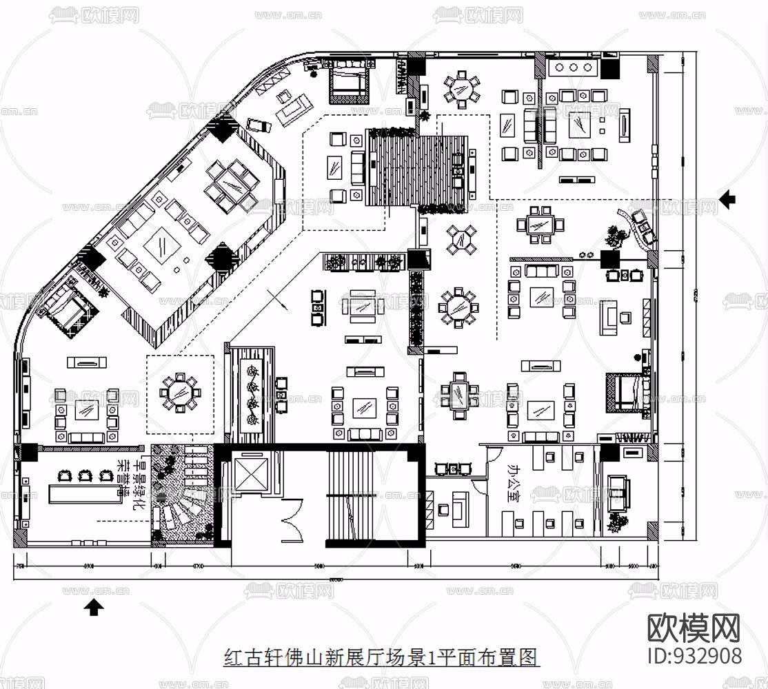 红古轩红木家具展厅佛山专卖店装修CAD施工图