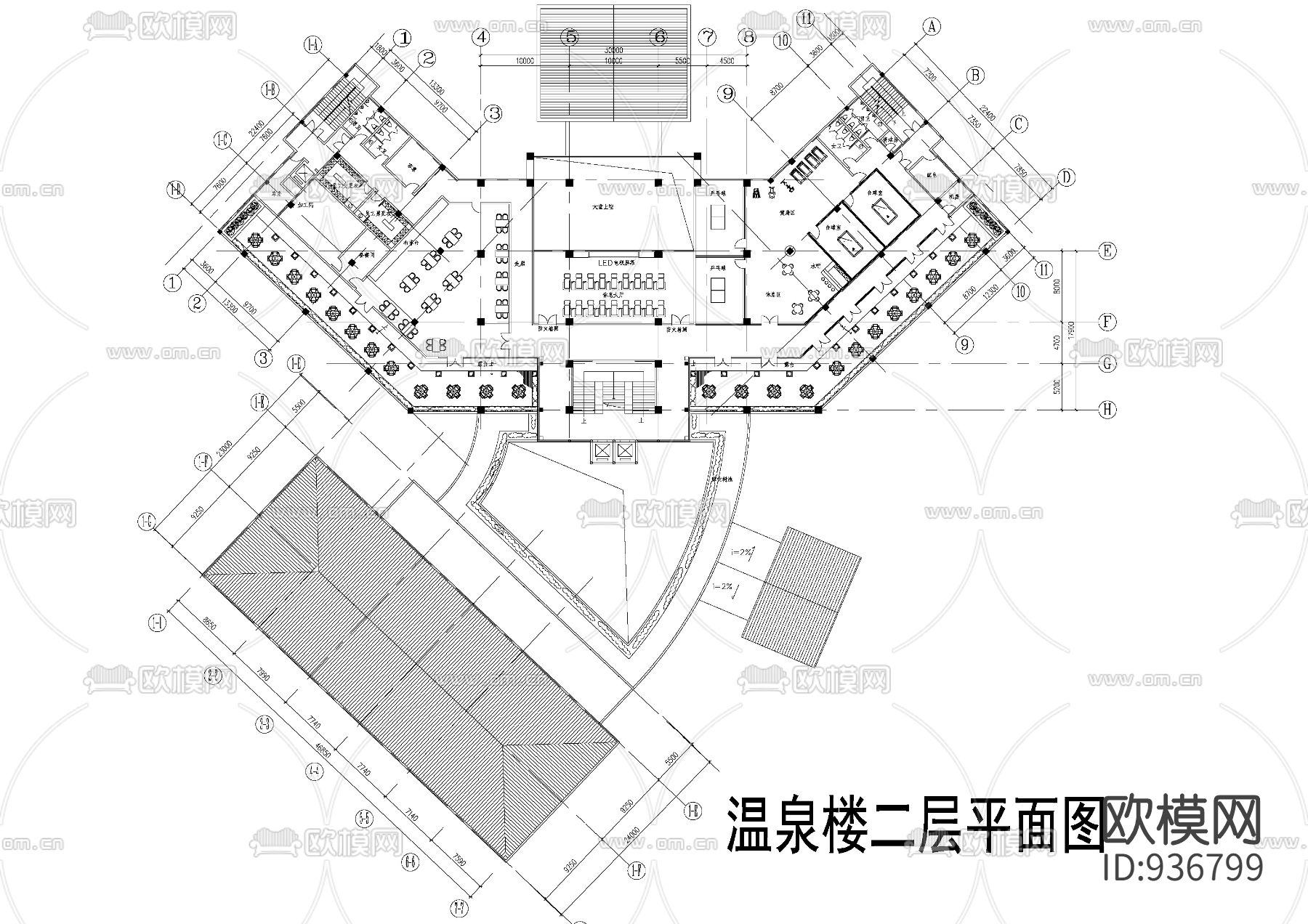 温泉楼三层平面方案图下载（渲染图3）
