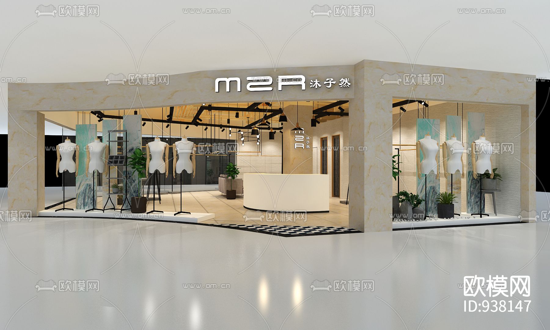 现代简约风沐子然品牌服装店CAD下载（渲染图1）