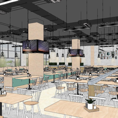  北欧学校食堂su模型 