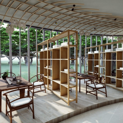  新中式茶餐厅su模型 