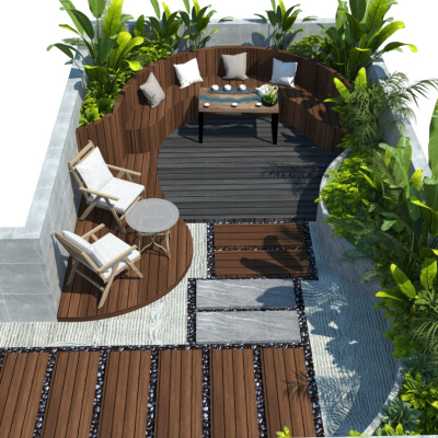  新中式阳台花园su模型 