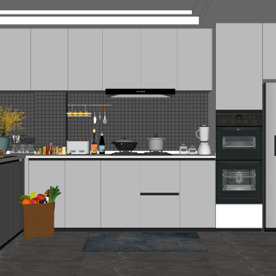  现代封闭式厨房su模型 