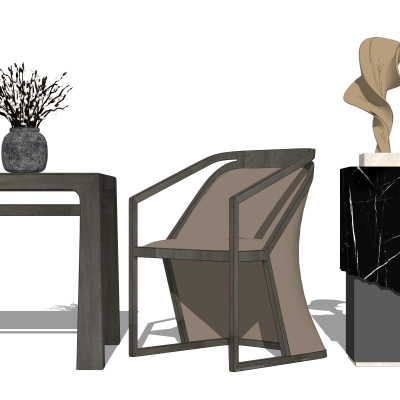 新中式实木休闲椅su模型