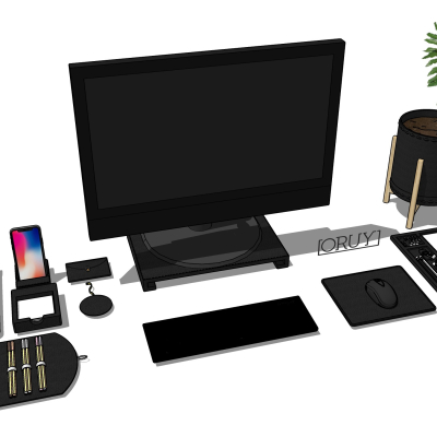  现代电脑钢笔笔记本su模型 