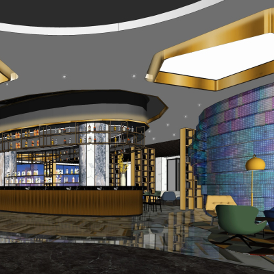  现代轻奢西餐厅su模型 