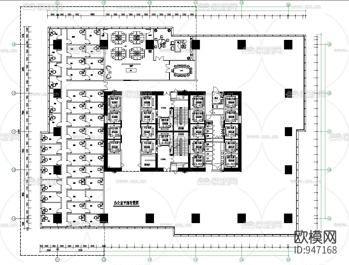 传媒办公室平面布置及大样图下载（渲染图1）