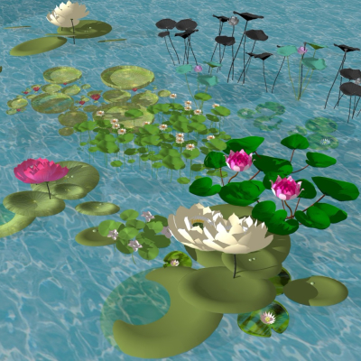  现代水池荷花su模型 