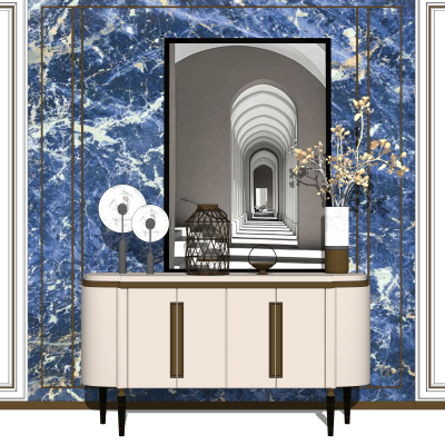 新中式玄关端景柜su模型