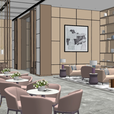  现代办公洽谈区su模型 