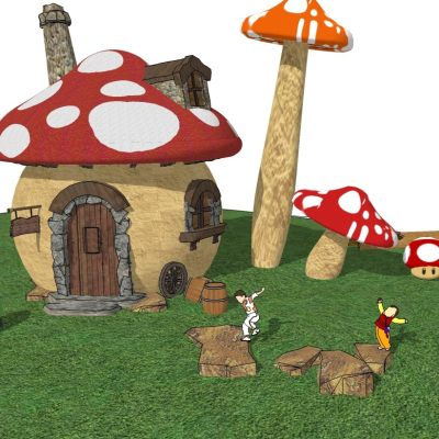  现代玩具卡通木屋组合su模型 