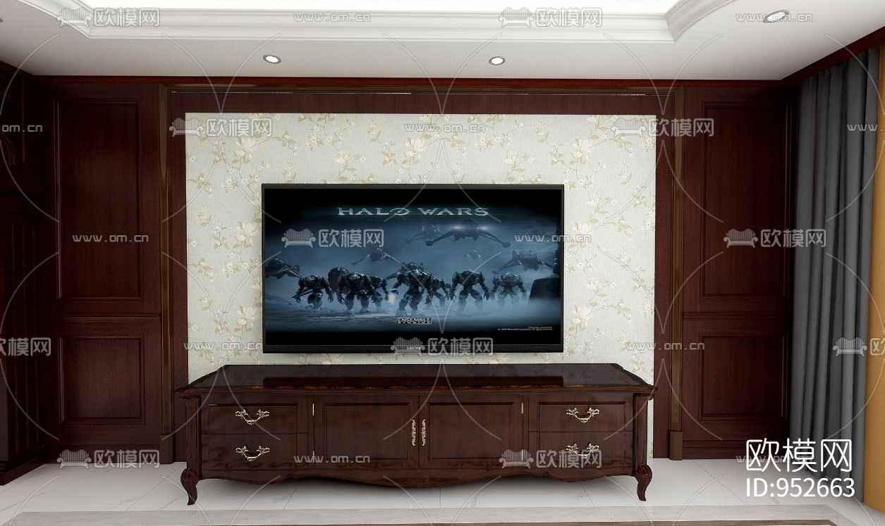 双湖花园全屋实木定制含效果图CAD施工图下载（渲染图4）