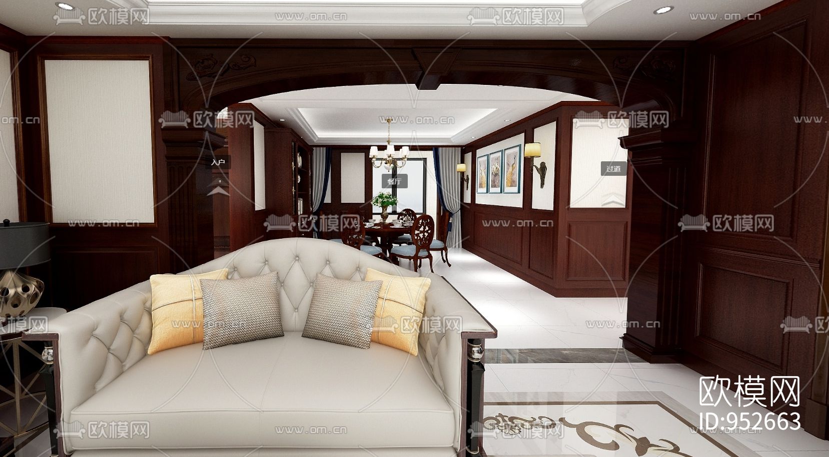 双湖花园全屋实木定制含效果图CAD施工图下载（渲染图8）