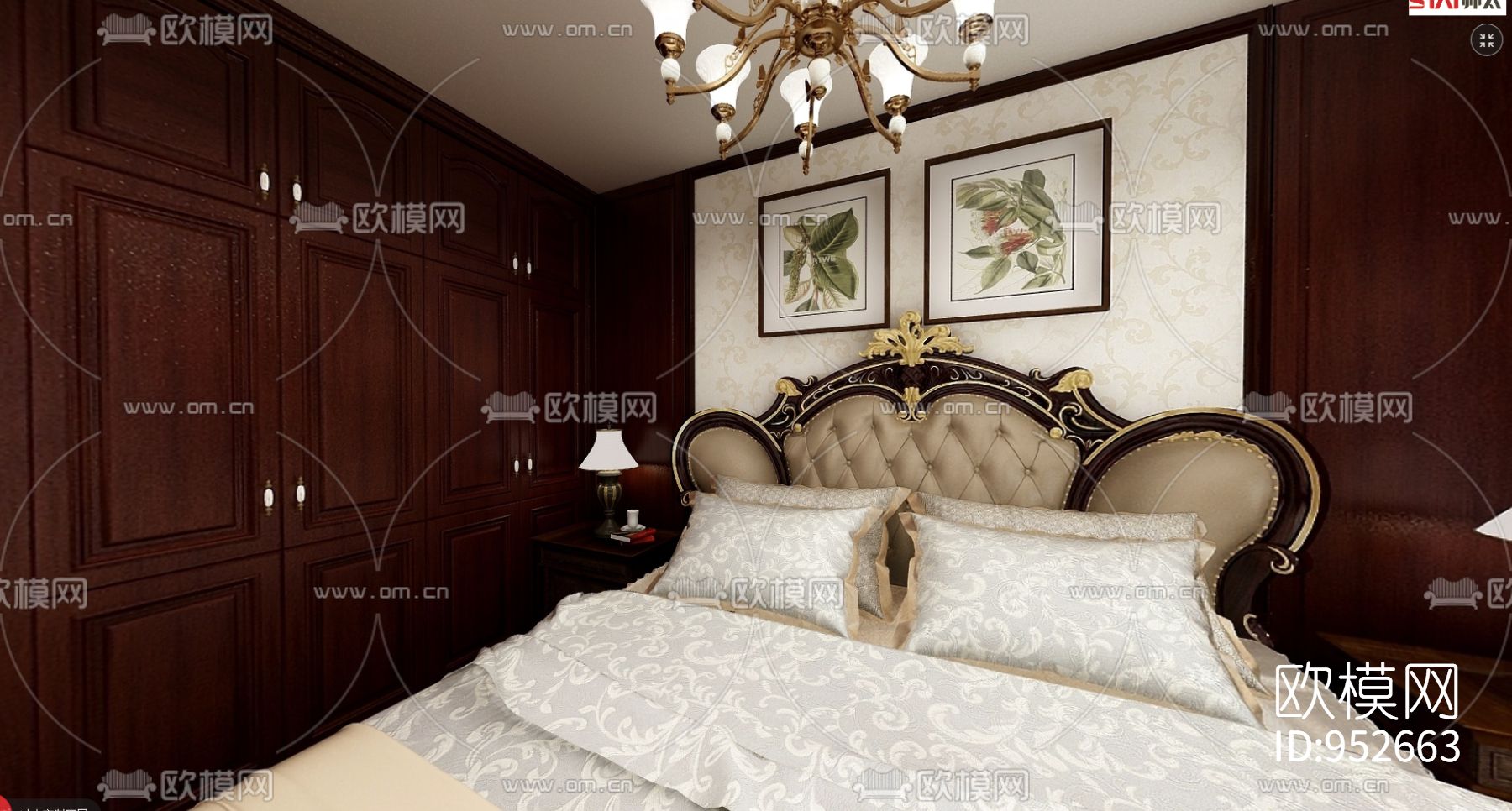 双湖花园全屋实木定制含效果图CAD施工图下载（渲染图7）