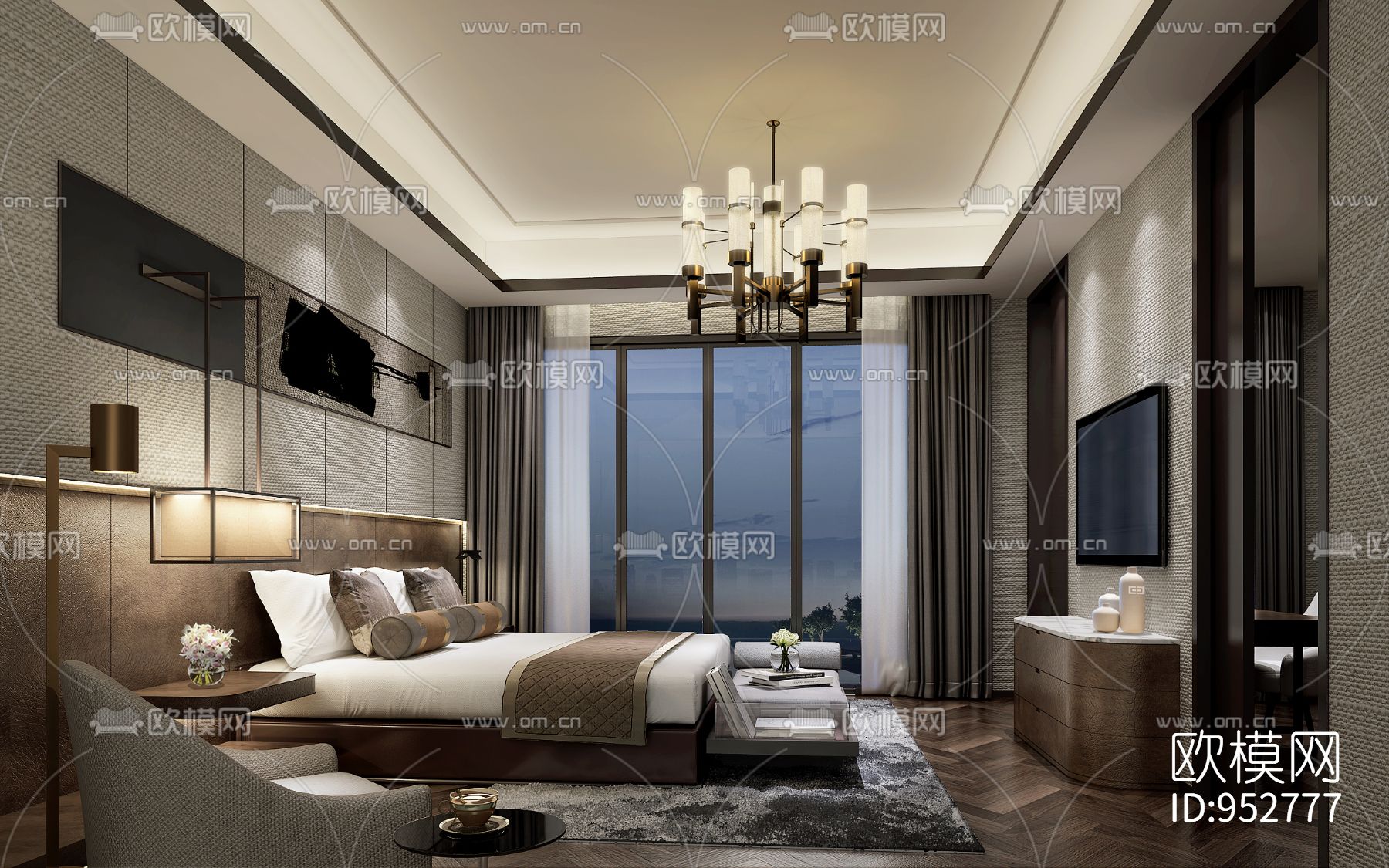 碧桂园址山现代中别墅样板房施工图下载（渲染图1）