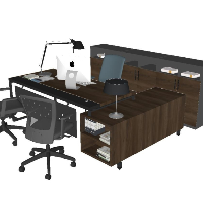  现代实木班台桌su模型 