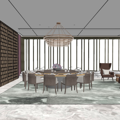  新中式酒店包间su模型 