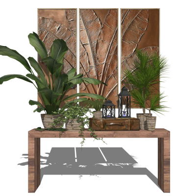 北欧植物端景台摆件组合su模型