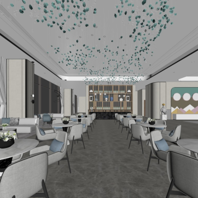  新中式酒店餐厅su模型 