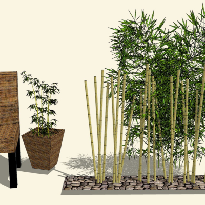  现代竹子竹堆竹林su模型 
