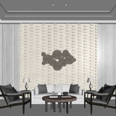  新中式接待室su模型 