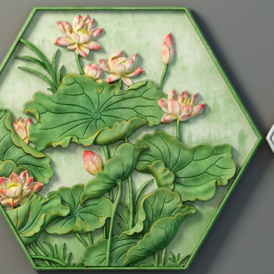 现代彩色荷花浮雕3d模型