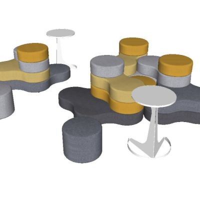  现代布艺办公组合沙发su模型 