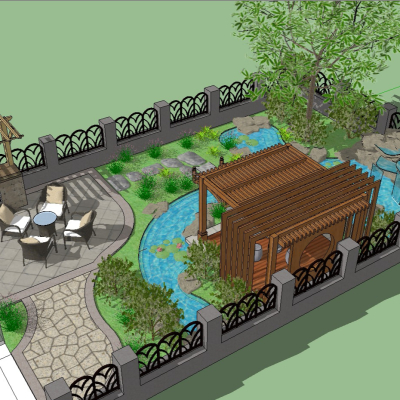  现代庭院花园su模型 