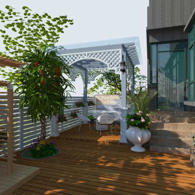  现代阳台庭院su模型 