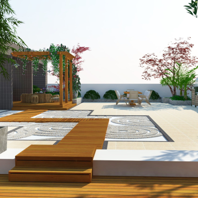  现代阳台庭院su模型 