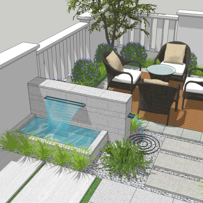  现代露台阳台花园su模型 
