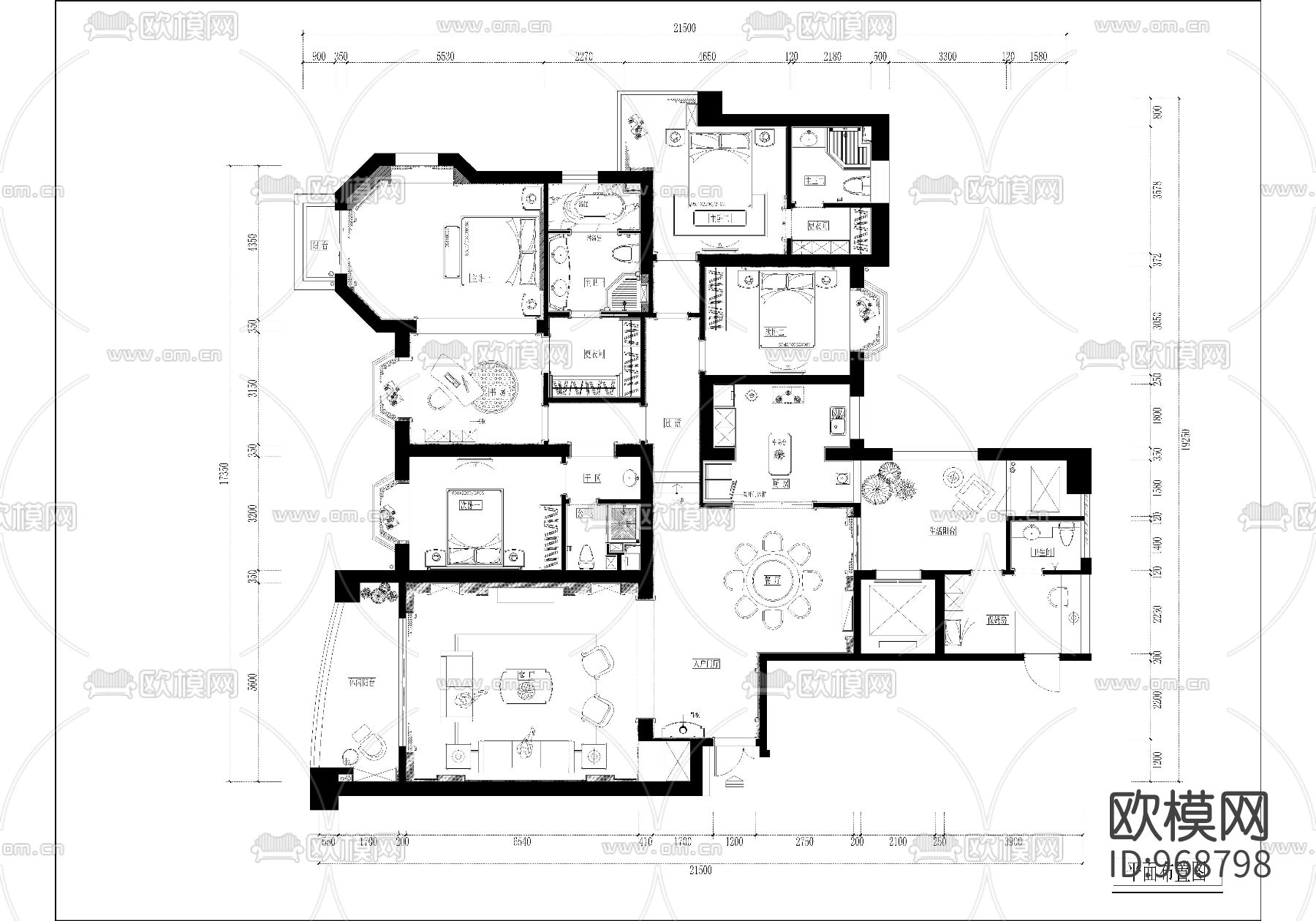 经典豪宅高端设计完整施工图下载（渲染图3）