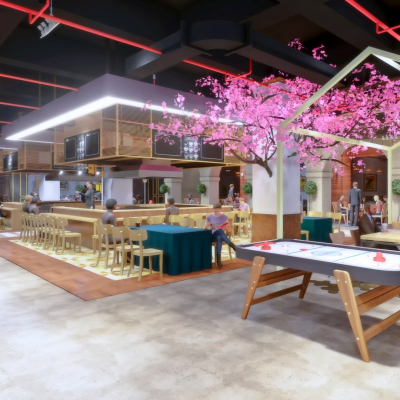  现代街景主题餐厅su模型 