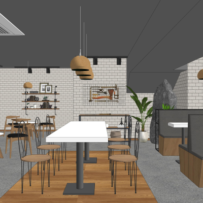  工业风书吧su模型 