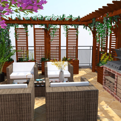  现代露台阳台景观su模型 