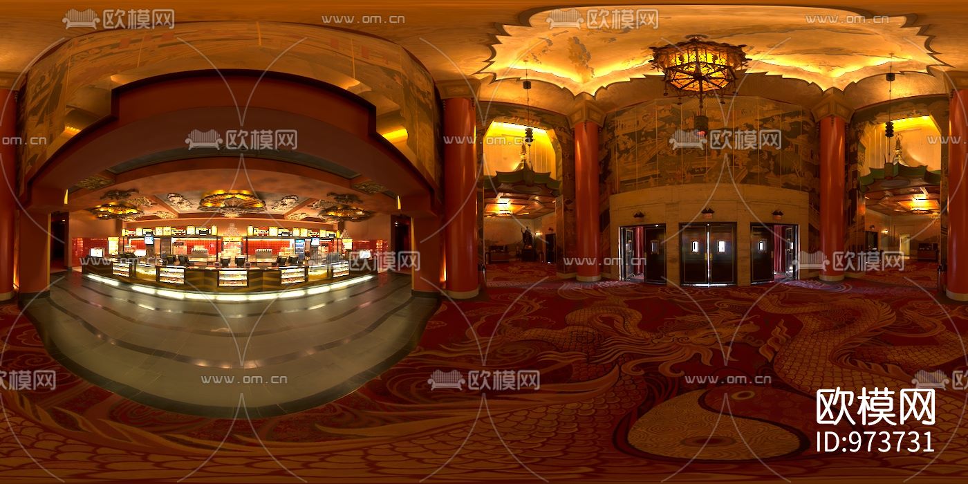 新中式会所大堂hdr外景贴图下载