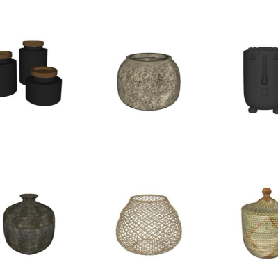  现代陶瓷器皿组合su模型 