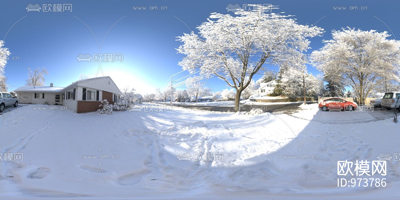 小镇街道雪景hdr外景贴图下载