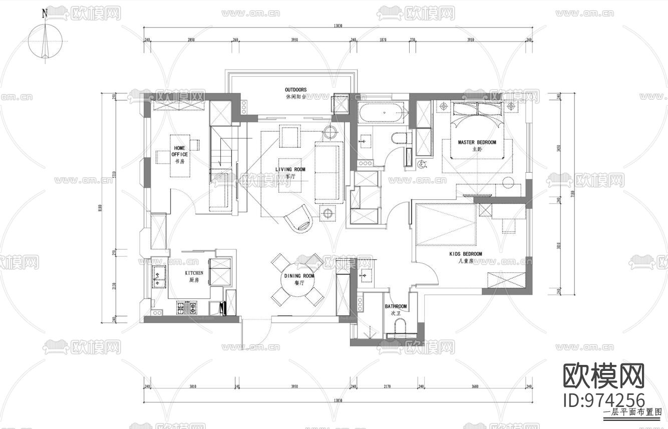 全案家装设计施工图下载（渲染图4）