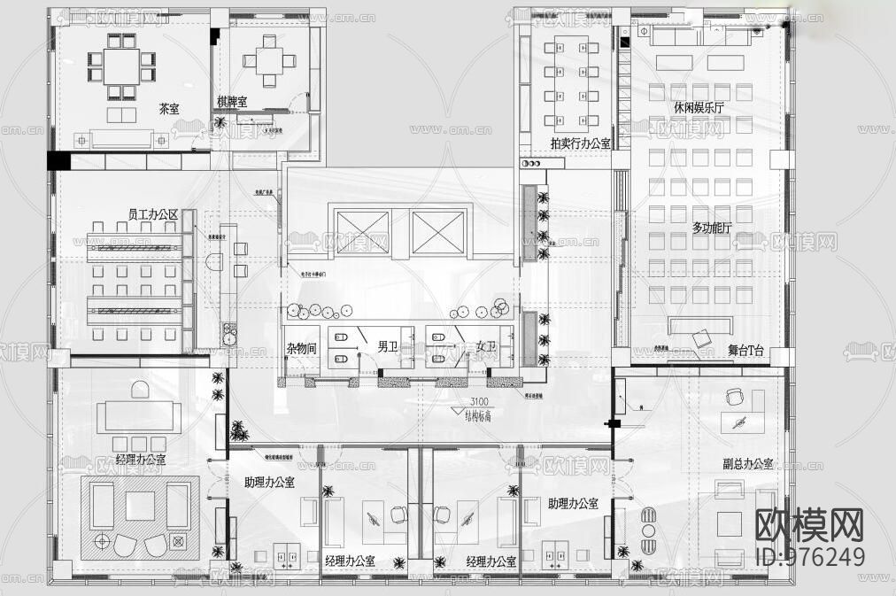 黄海城市花园七层办公施工图+效果图下载（渲染图2）