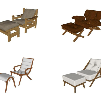  现代布艺休闲躺椅组合su模型 