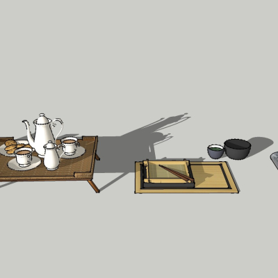  现代水壶餐具组合su模型 