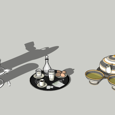  现代碟子餐具组合su模型 