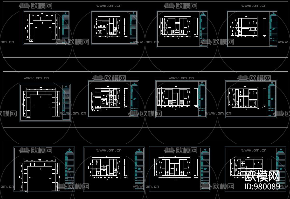L型 U弄 衣柜内部结构CAD图库下载（渲染图2）