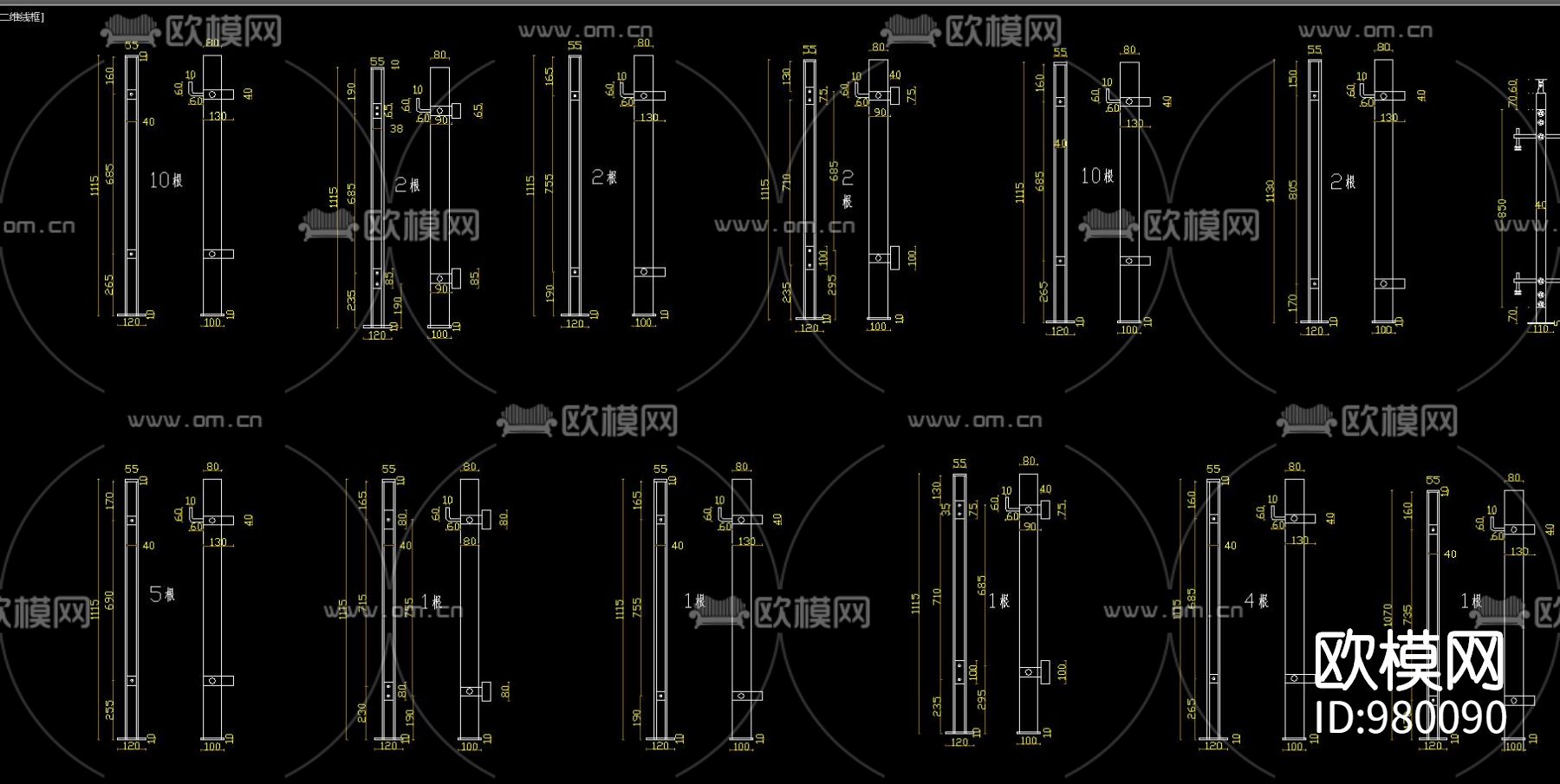 金属玻璃栏杆楼梯栏杆CAD图库
