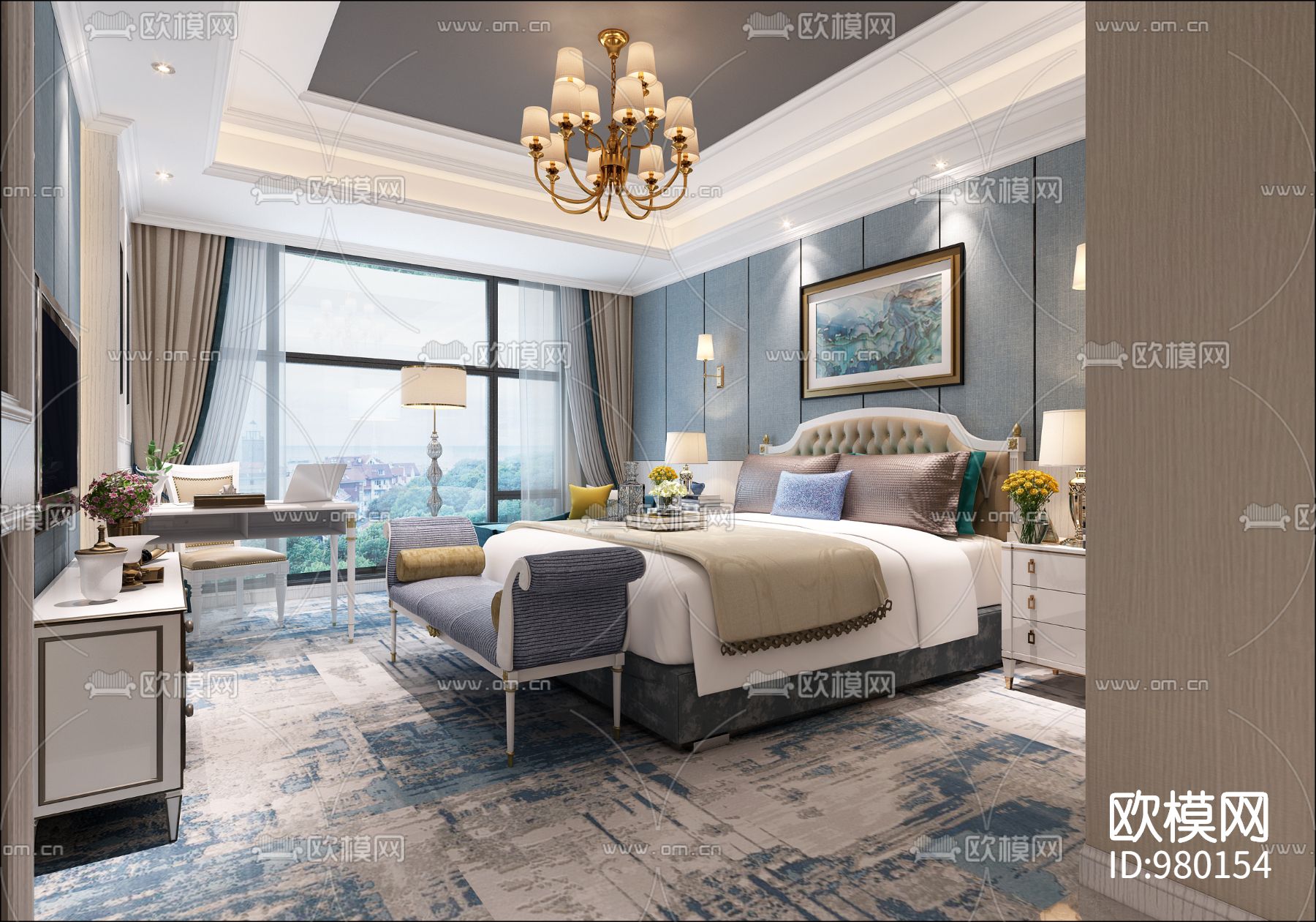 五星级酒店CAD施工图（含效果图）下载（渲染图1）