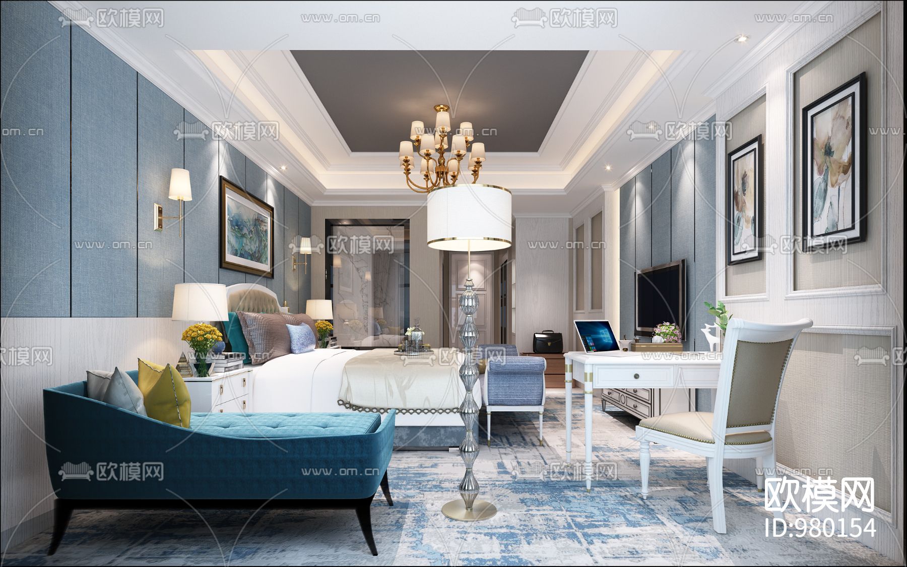 五星级酒店CAD施工图（含效果图）下载（渲染图6）